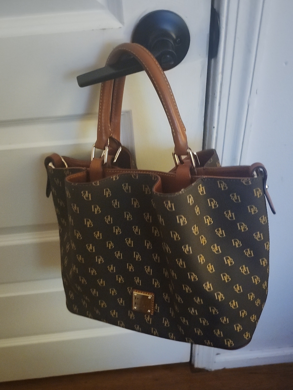 Dooney & Bourke Brown and Tan Logo Satchel